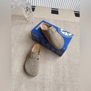 Birkenstock Boston Clog Suede Sandal Taupe